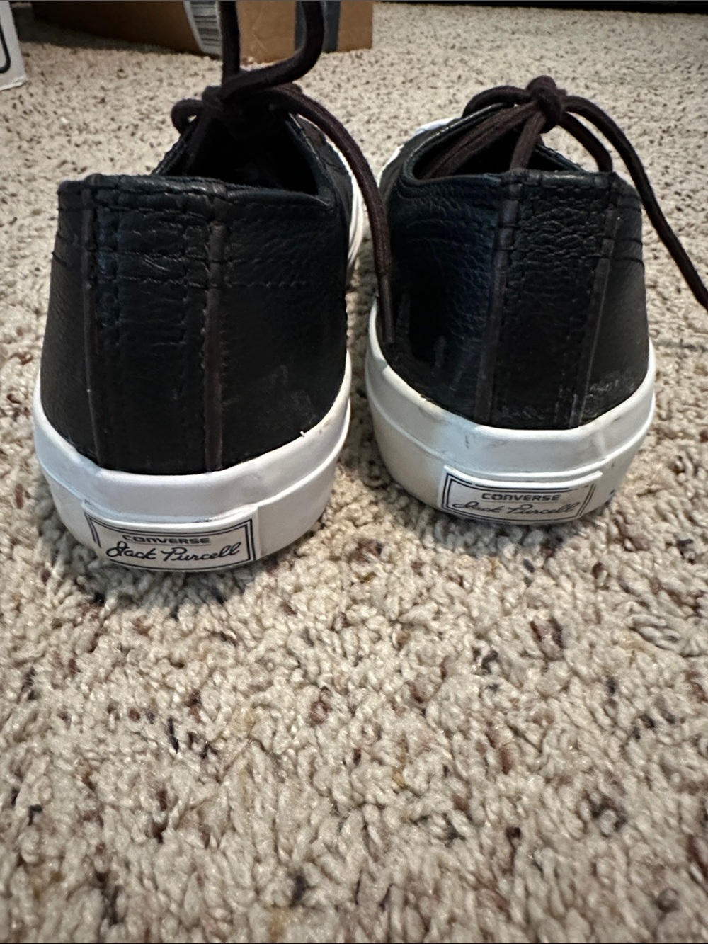 Converse Womens 6.5 Black Leather Low-Top Sneakers with White Toe Cap - Picture 3 of 8